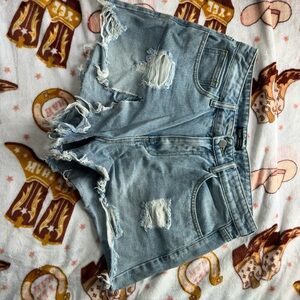 Distressed Light Blue Denim Shorts